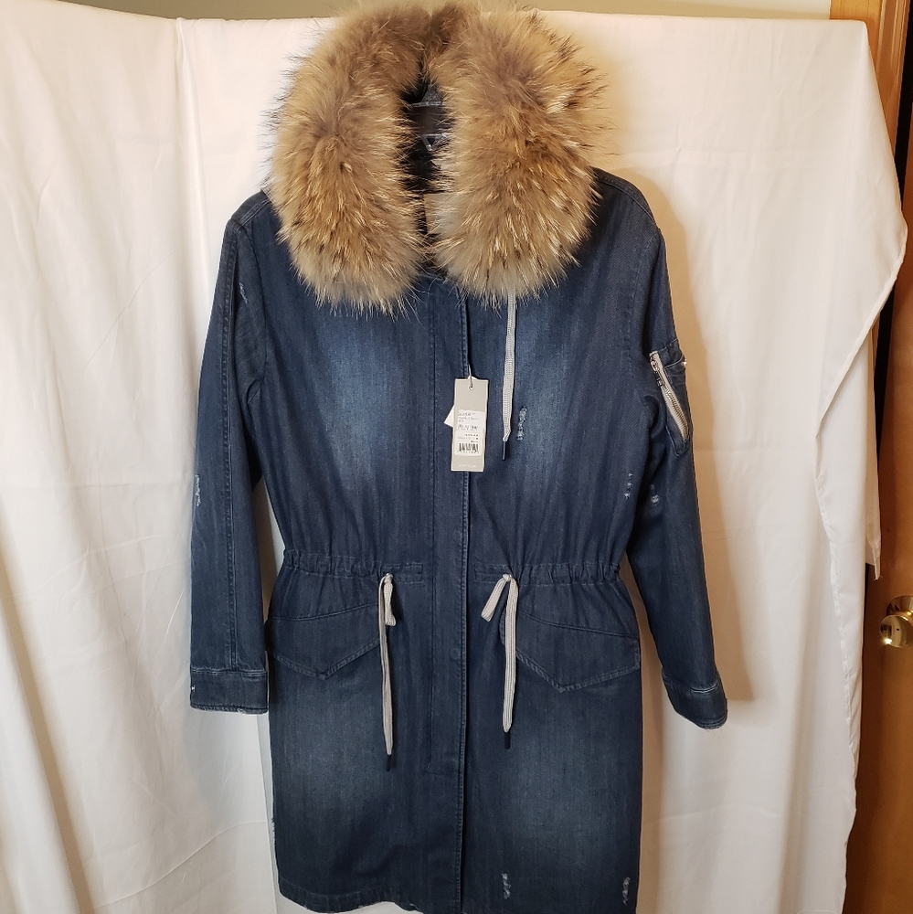 Soia & Kyo distressed denim Anorak Coat Sz M